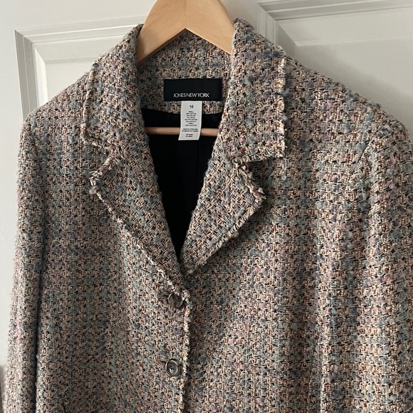 Jones New York Women's Wool Tweed Blazer - Cream and Blue size 16 - Picture 2 of 6